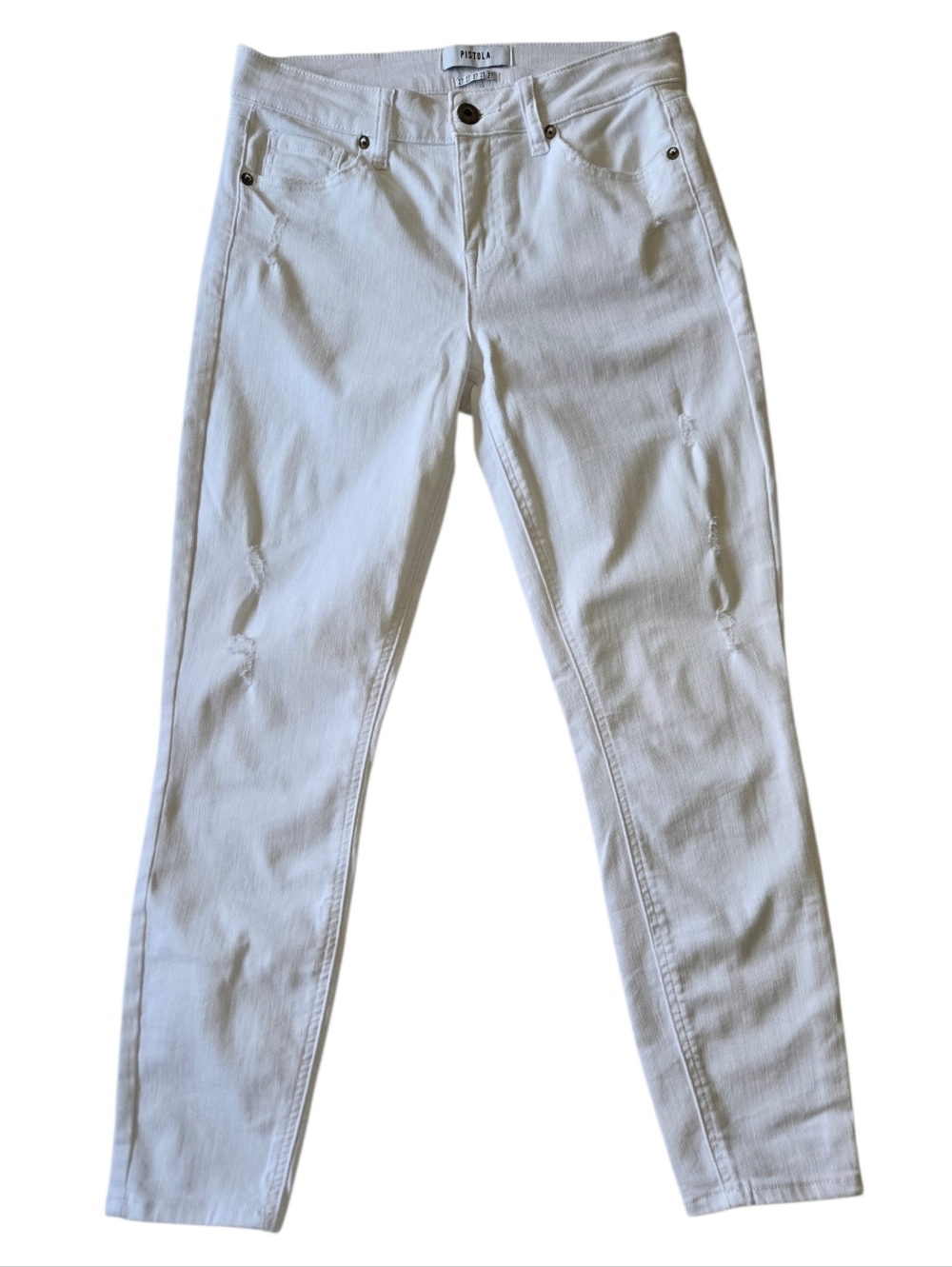 Pistola White Skinny Jeans Womens 27 Ankle Crop Distressed Mid Rise
